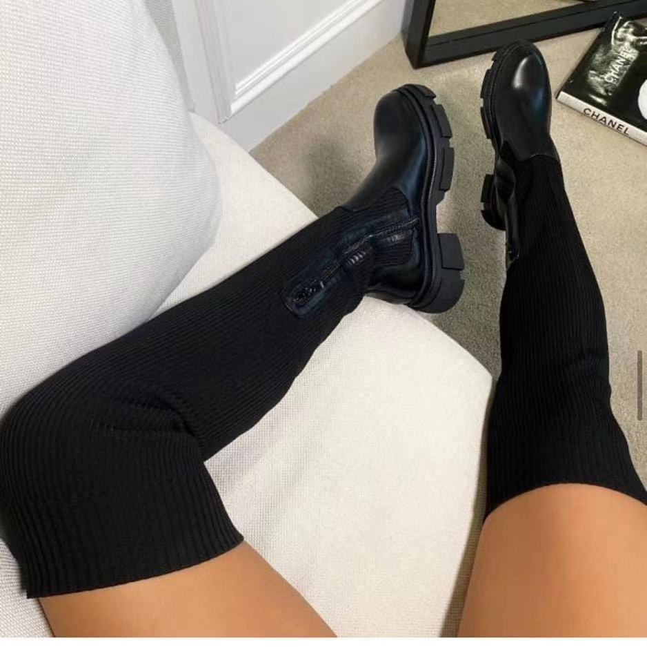 Round toe platform high sock boots