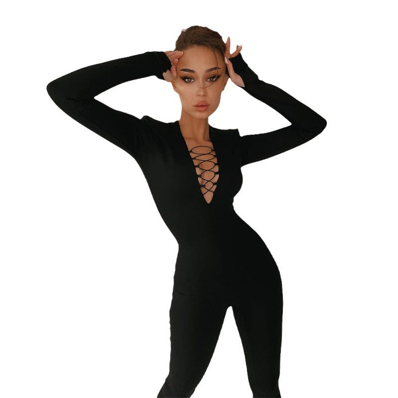 Hollow-out long sleeve jumpsuit