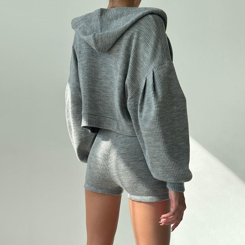 Knitted zipper hooded set