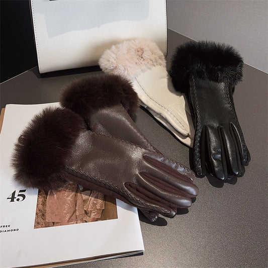 Leather stitching suede gloves