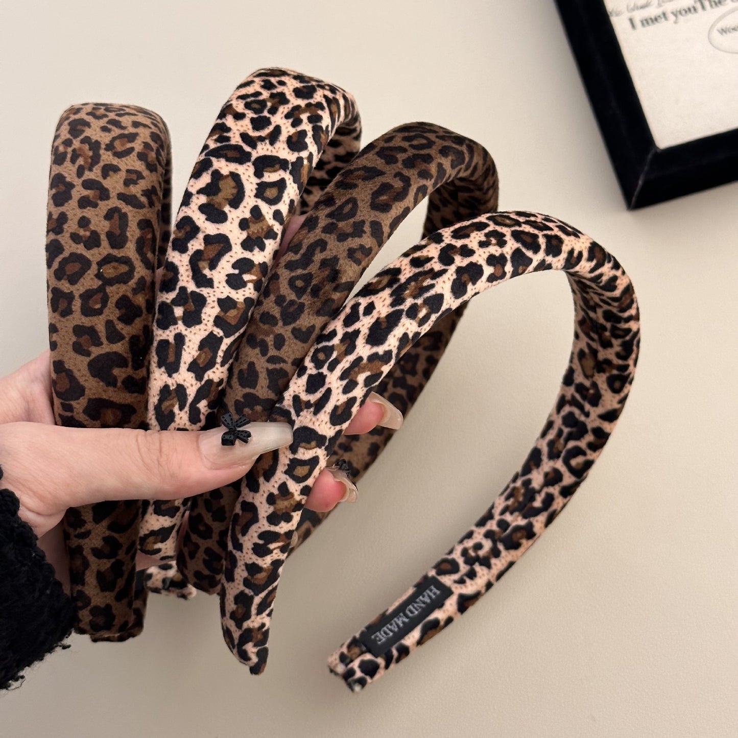 Leopard print velvet sponge headband