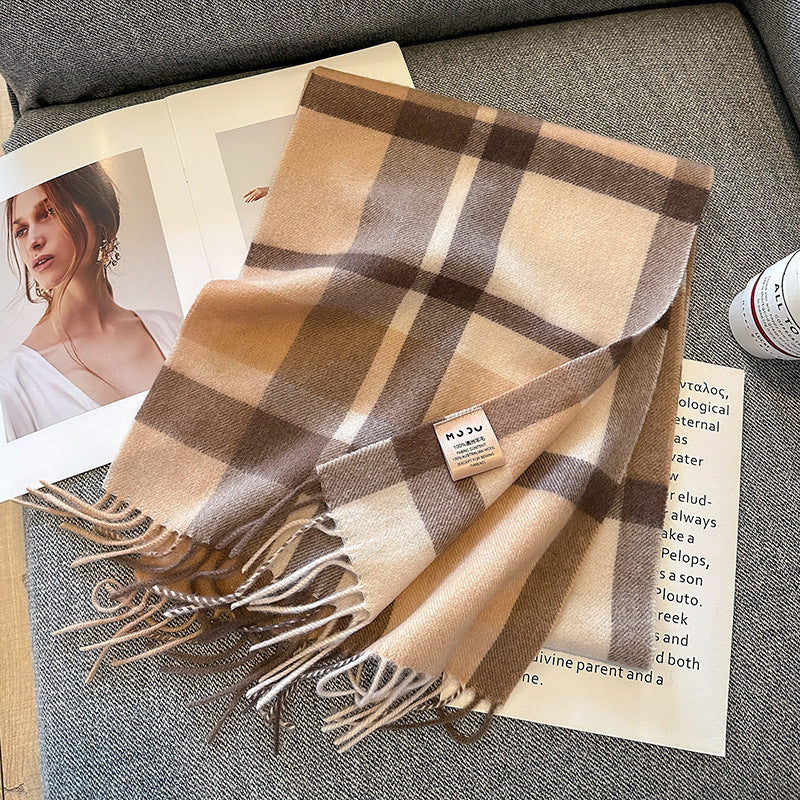 Pure wool plaid scarf