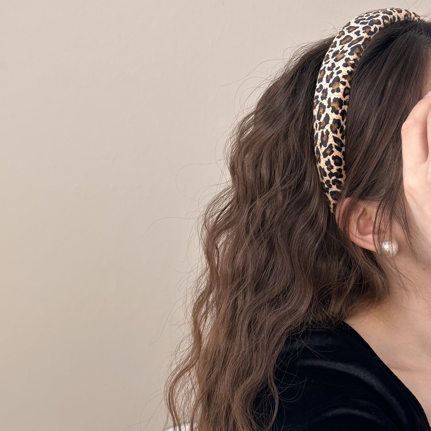 Leopard print velvet sponge headband