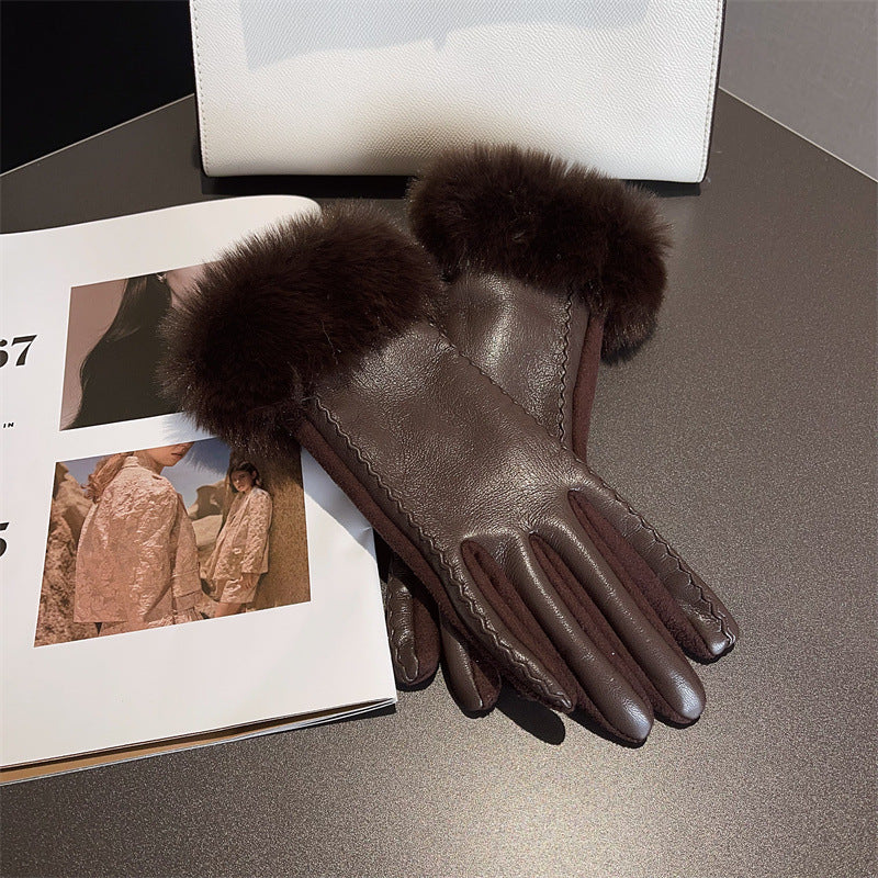 Leather stitching suede gloves