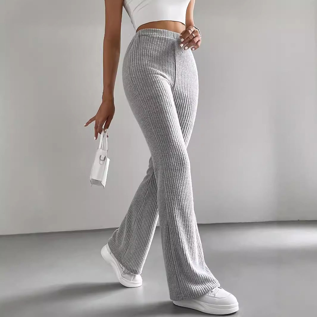 Rib knit bootcut trousers