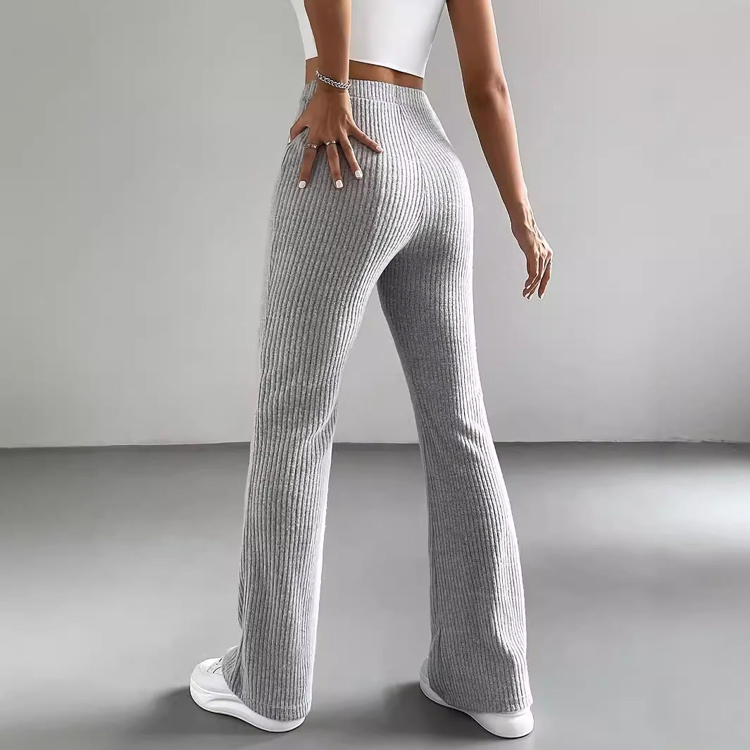 Rib knit bootcut trousers