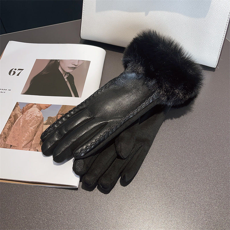 Leather stitching suede gloves