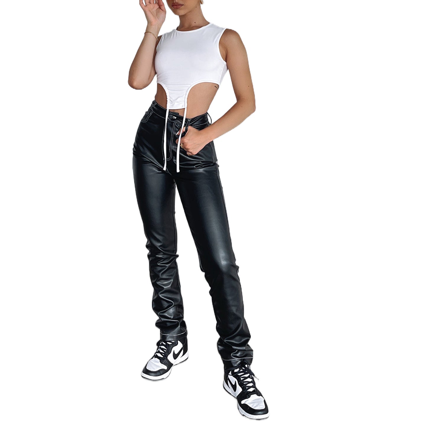 High elasticity PU leather pants